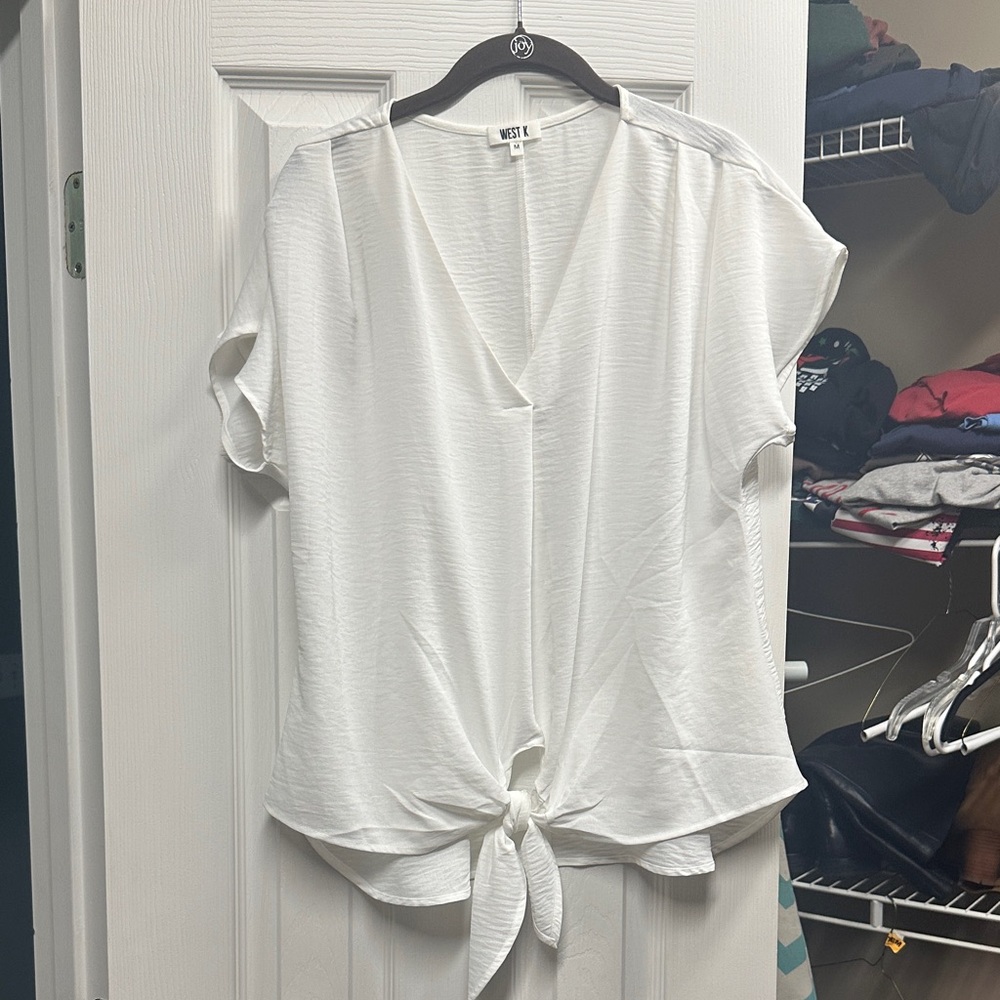 West K White V-Neck Tie-Front Blouse